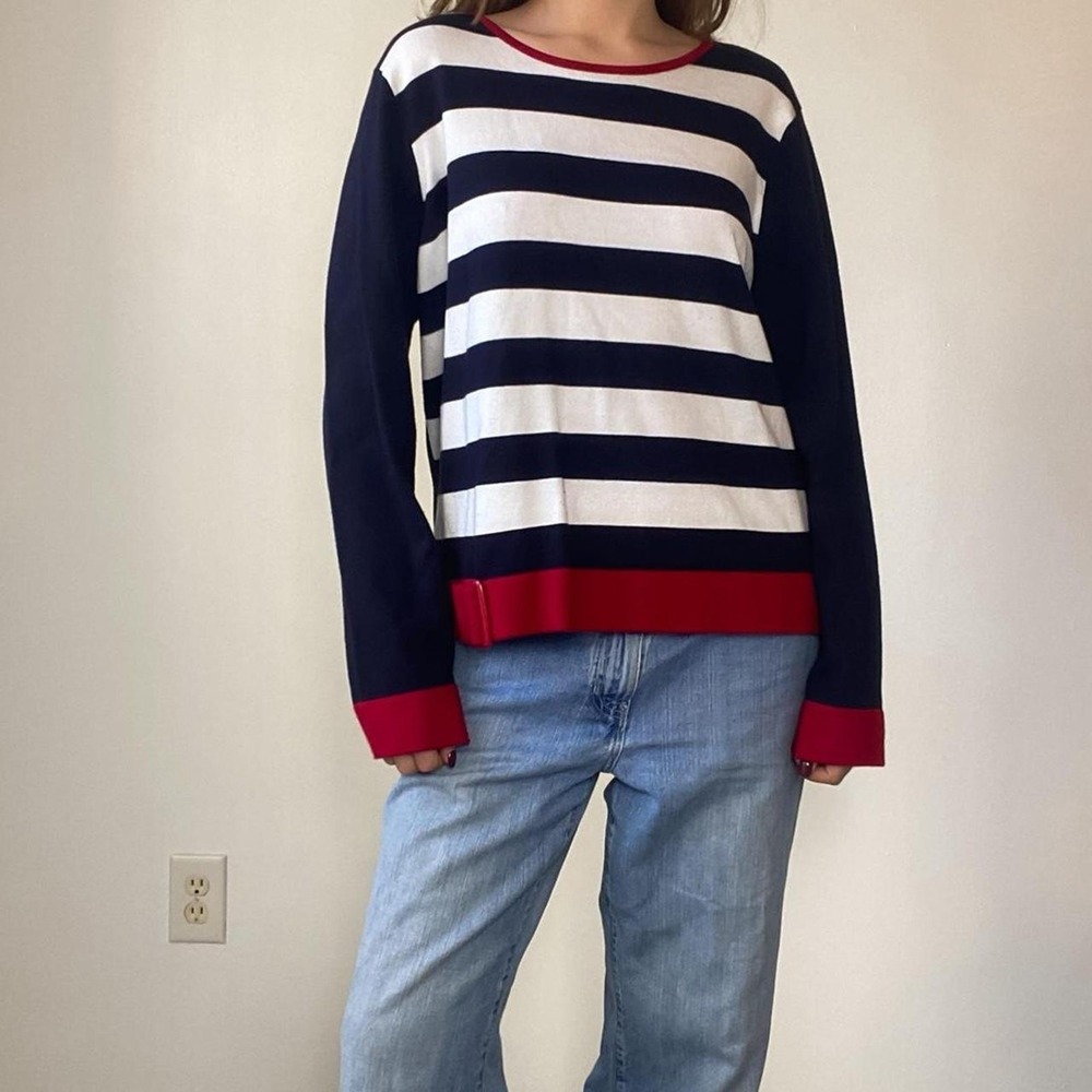 Stunning vintage 90s navy + white striped nautical knit sweater